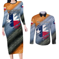 Custom Texas Flag Couples Matching Long Sleeve Bodycon Dress and Long Sleeve Button Shirt with Ripped Effect and Fish Scale Pattern - Wonder Print Shop