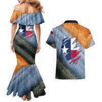 Custom Texas Flag Couples Matching Mermaid Dress and Hawaiian Shirt with Ripped Effect and Fish Scale Pattern - Wonder Print Shop