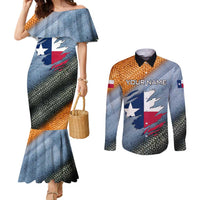 Custom Texas Flag Couples Matching Mermaid Dress and Long Sleeve Button Shirt with Ripped Effect and Fish Scale Pattern - Wonder Print Shop