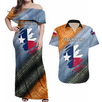 Custom Texas Flag Couples Matching Off Shoulder Maxi Dress and Hawaiian Shirt with Ripped Effect and Fish Scale Pattern - Wonder Print Shop