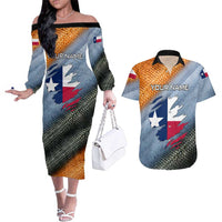 Custom Texas Flag Couples Matching Off The Shoulder Long Sleeve Dress and Hawaiian Shirt with Ripped Effect and Fish Scale Pattern - Wonder Print Shop