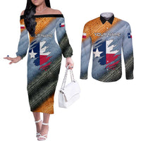 Custom Texas Flag Couples Matching Off The Shoulder Long Sleeve Dress and Long Sleeve Button Shirt with Ripped Effect and Fish Scale Pattern - Wonder Print Shop