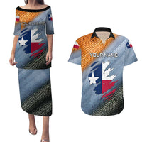 Custom Texas Flag Couples Matching Puletasi and Hawaiian Shirt with Ripped Effect and Fish Scale Pattern - Wonder Print Shop