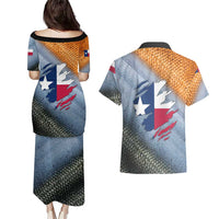 Custom Texas Flag Couples Matching Puletasi and Hawaiian Shirt with Ripped Effect and Fish Scale Pattern - Wonder Print Shop