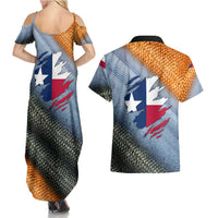 Custom Texas Flag Couples Matching Summer Maxi Dress and Hawaiian Shirt with Ripped Effect and Fish Scale Pattern - Wonder Print Shop