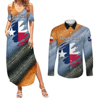 Custom Texas Flag Couples Matching Summer Maxi Dress and Long Sleeve Button Shirt with Ripped Effect and Fish Scale Pattern - Wonder Print Shop