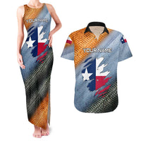 Custom Texas Flag Couples Matching Tank Maxi Dress and Hawaiian Shirt with Ripped Effect and Fish Scale Pattern - Wonder Print Shop
