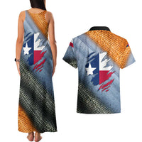 Custom Texas Flag Couples Matching Tank Maxi Dress and Hawaiian Shirt with Ripped Effect and Fish Scale Pattern - Wonder Print Shop