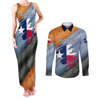 Custom Texas Flag Couples Matching Tank Maxi Dress and Long Sleeve Button Shirt with Ripped Effect and Fish Scale Pattern - Wonder Print Shop