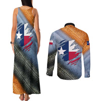 Custom Texas Flag Couples Matching Tank Maxi Dress and Long Sleeve Button Shirt with Ripped Effect and Fish Scale Pattern - Wonder Print Shop