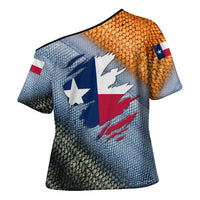Custom Texas Flag Cross Shoulder Shirt with Ripped Effect and Fish Scale Pattern - Wonder Print Shop