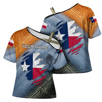 Custom Texas Flag Cross Shoulder Shirt with Ripped Effect and Fish Scale Pattern - Wonder Print Shop