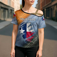 Custom Texas Flag Cross Shoulder Shirt with Ripped Effect and Fish Scale Pattern - Wonder Print Shop