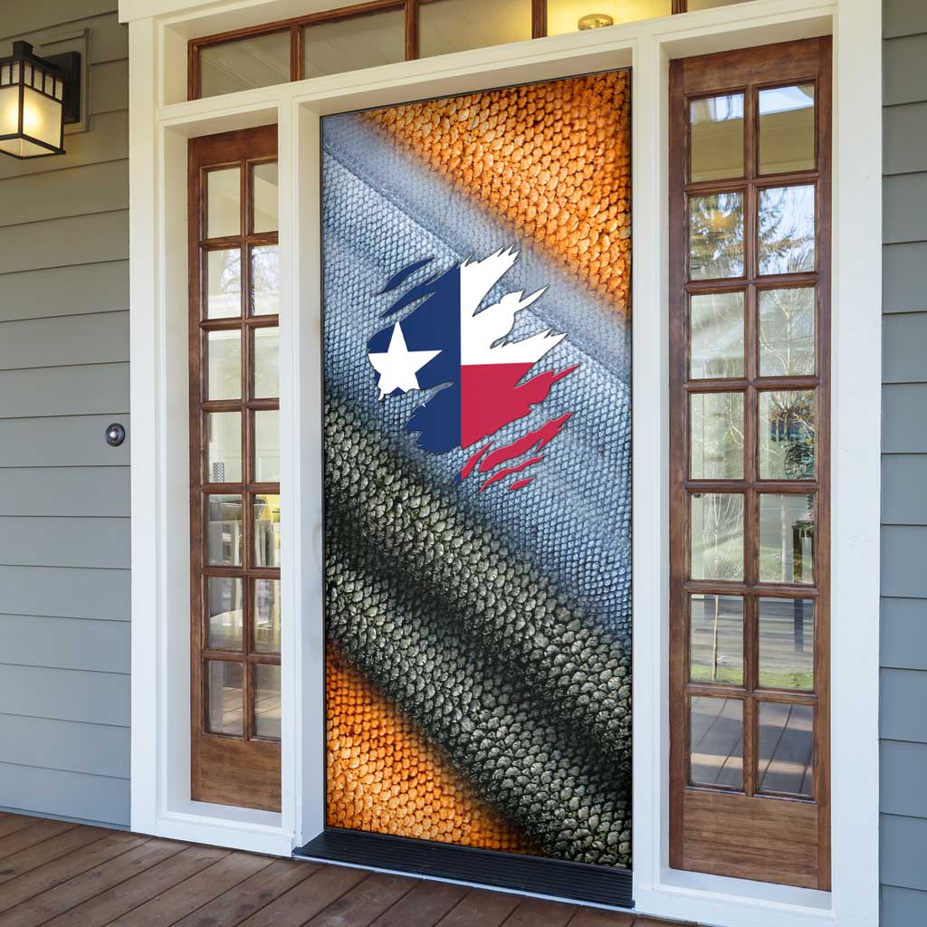 Texas Flag Door Cover with Ripped Effect and Fish Scale Pattern - Wonder Print Shop