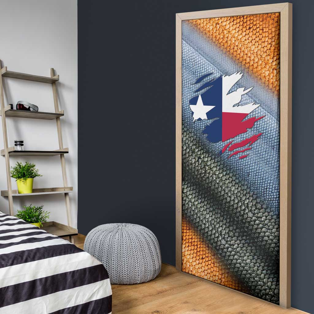 Texas Flag Door Cover with Ripped Effect and Fish Scale Pattern - Wonder Print Shop