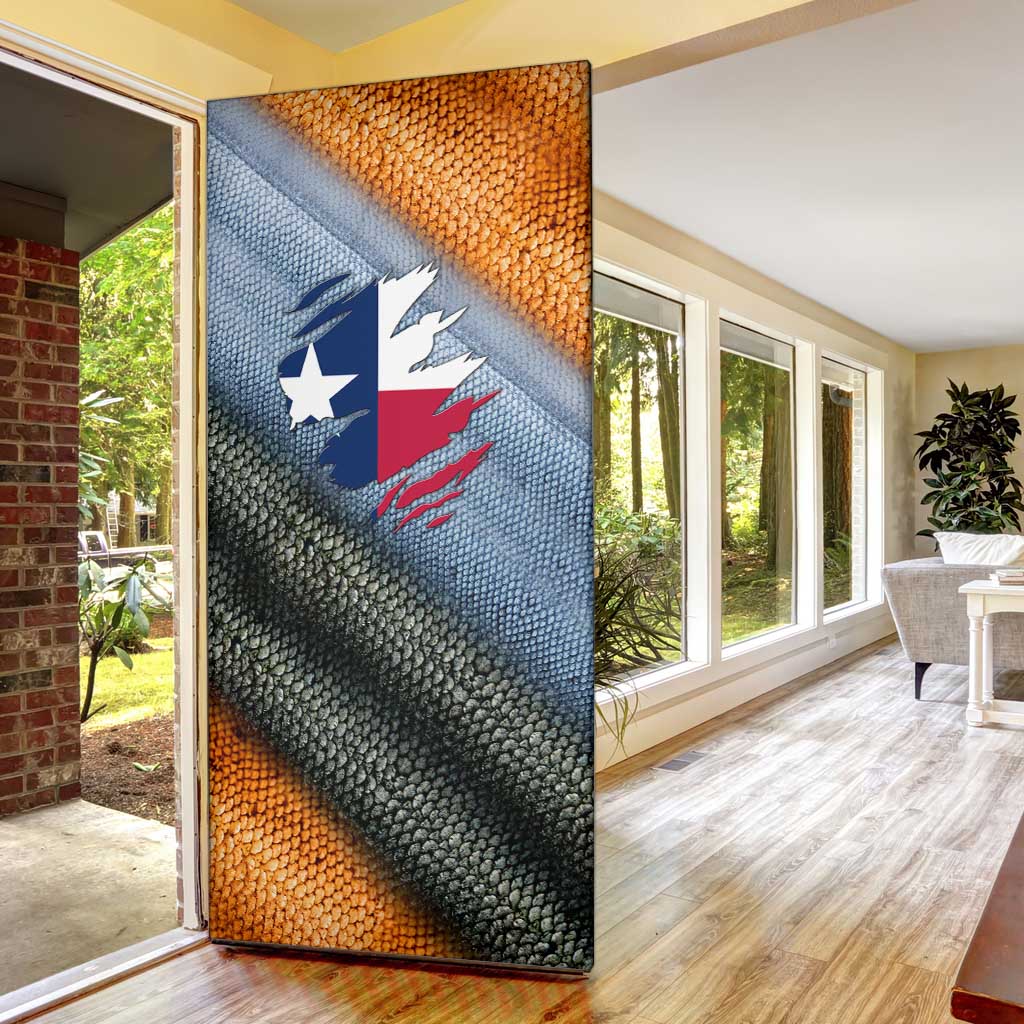 Texas Flag Door Cover with Ripped Effect and Fish Scale Pattern - Wonder Print Shop