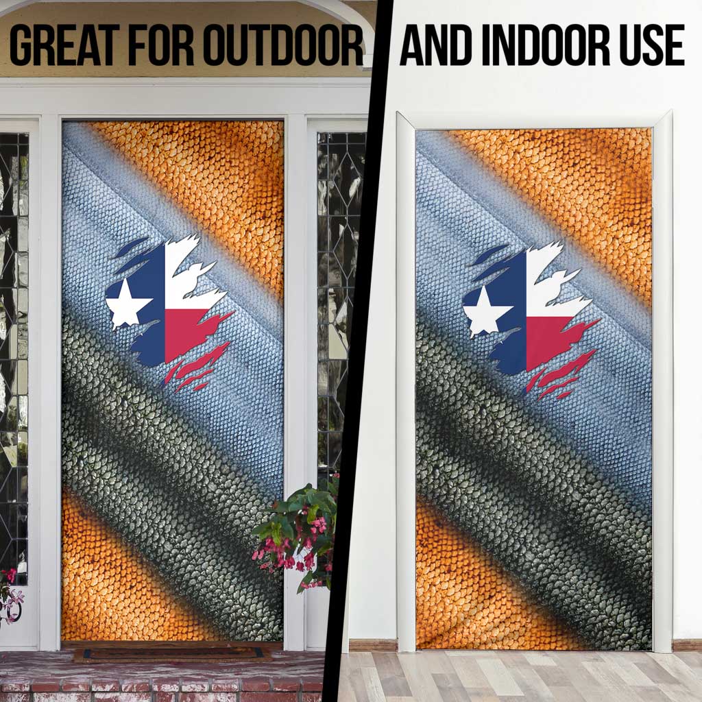 Texas Flag Door Cover with Ripped Effect and Fish Scale Pattern - Wonder Print Shop
