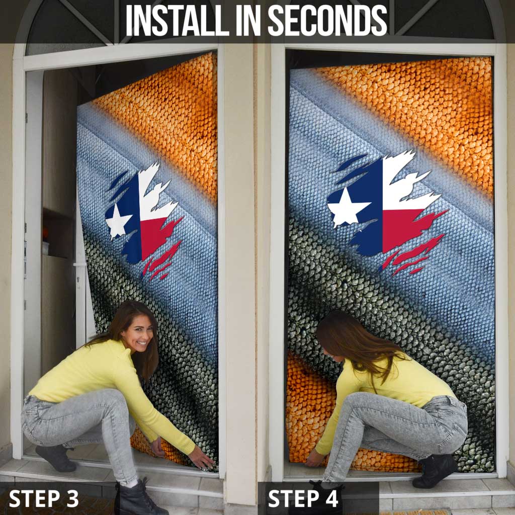 Texas Flag Door Cover with Ripped Effect and Fish Scale Pattern - Wonder Print Shop