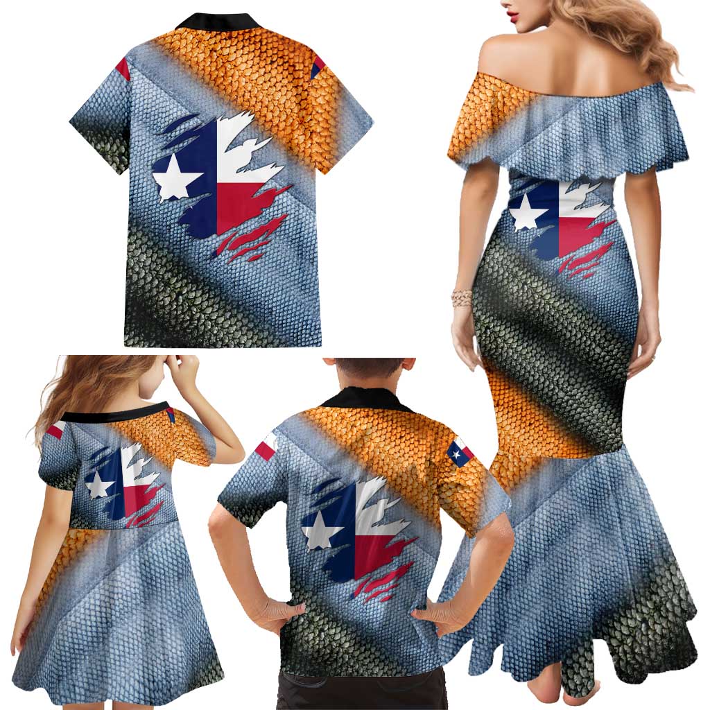 Custom Texas Flag Family Matching Mermaid Dress and Hawaiian Shirt with Ripped Effect and Fish Scale Pattern - Wonder Print Shop
