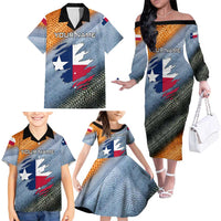 Custom Texas Flag Family Matching Off The Shoulder Long Sleeve Dress and Hawaiian Shirt with Ripped Effect and Fish Scale Pattern - Wonder Print Shop