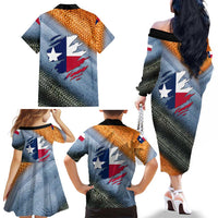 Custom Texas Flag Family Matching Off The Shoulder Long Sleeve Dress and Hawaiian Shirt with Ripped Effect and Fish Scale Pattern - Wonder Print Shop