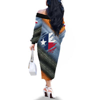 Custom Texas Flag Family Matching Off The Shoulder Long Sleeve Dress and Hawaiian Shirt with Ripped Effect and Fish Scale Pattern - Wonder Print Shop