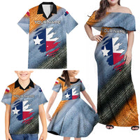 Custom Texas Flag Family Matching Off Shoulder Maxi Dress and Hawaiian Shirt with Ripped Effect and Fish Scale Pattern - Wonder Print Shop