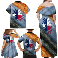 Custom Texas Flag Family Matching Off Shoulder Maxi Dress and Hawaiian Shirt with Ripped Effect and Fish Scale Pattern - Wonder Print Shop
