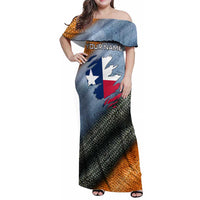 Custom Texas Flag Family Matching Off Shoulder Maxi Dress and Hawaiian Shirt with Ripped Effect and Fish Scale Pattern - Wonder Print Shop
