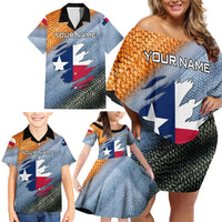 Custom Texas Flag Family Matching Off Shoulder Short Dress and Hawaiian Shirt with Ripped Effect and Fish Scale Pattern - Wonder Print Shop
