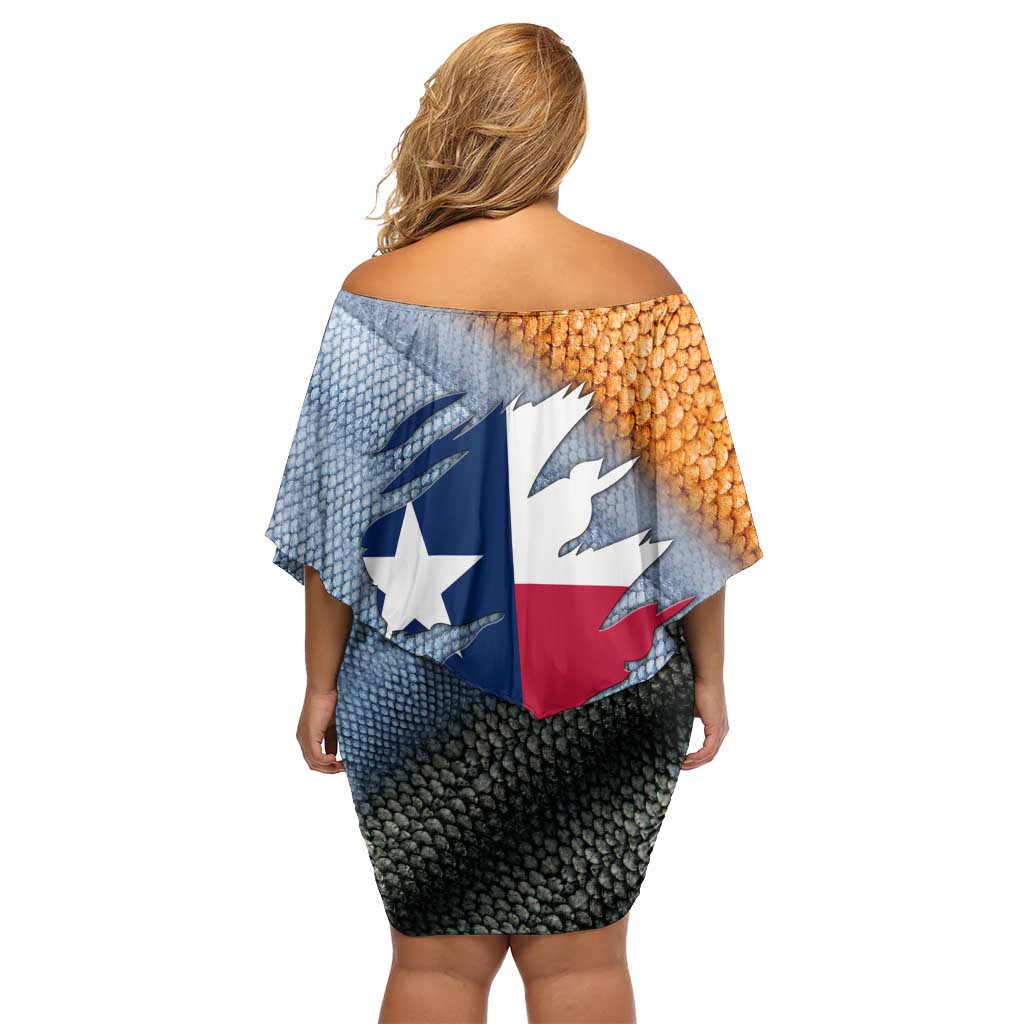 Custom Texas Flag Family Matching Off Shoulder Short Dress and Hawaiian Shirt with Ripped Effect and Fish Scale Pattern - Wonder Print Shop