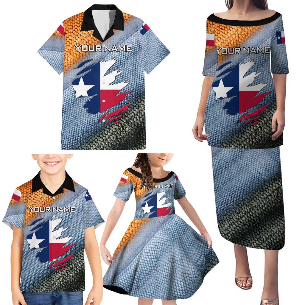Custom Texas Flag Family Matching Puletasi and Hawaiian Shirt with Ripped Effect and Fish Scale Pattern - Wonder Print Shop