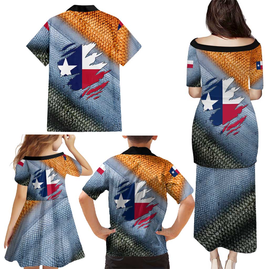 Custom Texas Flag Family Matching Puletasi and Hawaiian Shirt with Ripped Effect and Fish Scale Pattern - Wonder Print Shop