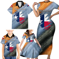 Custom Texas Flag Family Matching Short Sleeve Bodycon Dress and Hawaiian Shirt with Ripped Effect and Fish Scale Pattern - Wonder Print Shop