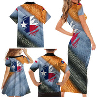 Custom Texas Flag Family Matching Short Sleeve Bodycon Dress and Hawaiian Shirt with Ripped Effect and Fish Scale Pattern - Wonder Print Shop