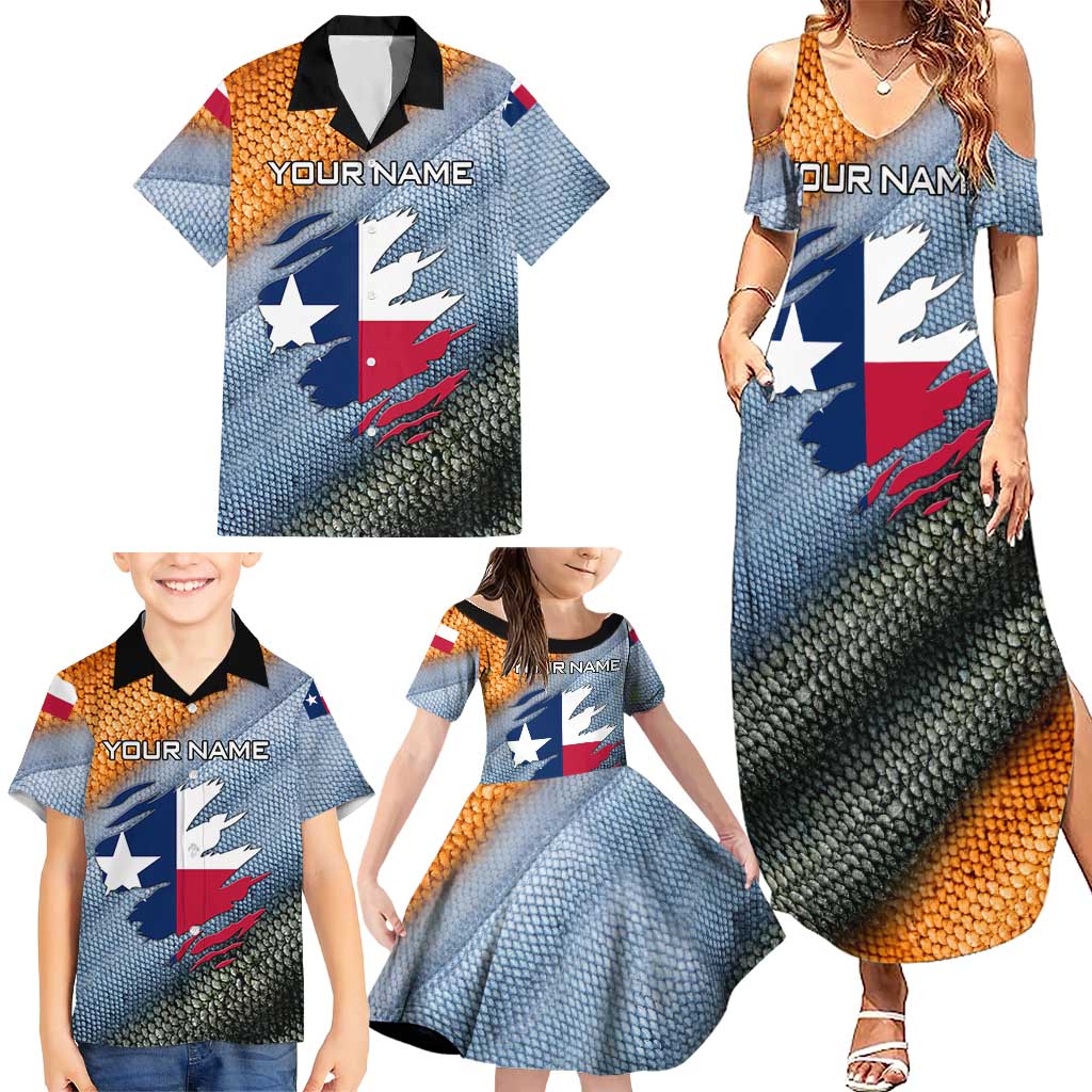 Custom Texas Flag Family Matching Summer Maxi Dress and Hawaiian Shirt with Ripped Effect and Fish Scale Pattern - Wonder Print Shop