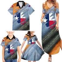 Custom Texas Flag Family Matching Summer Maxi Dress and Hawaiian Shirt with Ripped Effect and Fish Scale Pattern - Wonder Print Shop