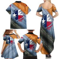 Custom Texas Flag Family Matching Summer Maxi Dress and Hawaiian Shirt with Ripped Effect and Fish Scale Pattern - Wonder Print Shop