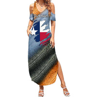 Custom Texas Flag Family Matching Summer Maxi Dress and Hawaiian Shirt with Ripped Effect and Fish Scale Pattern - Wonder Print Shop