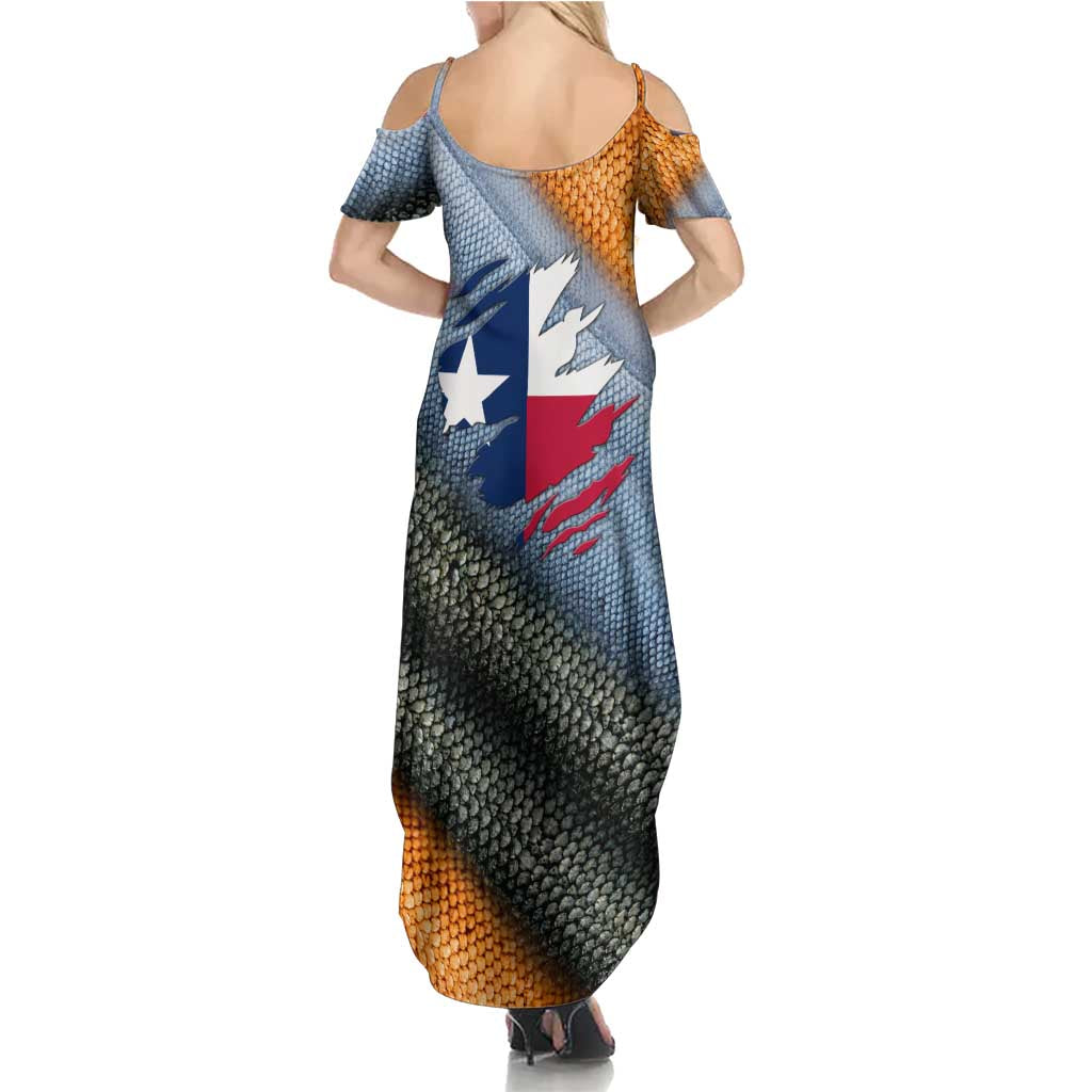 Custom Texas Flag Family Matching Summer Maxi Dress and Hawaiian Shirt with Ripped Effect and Fish Scale Pattern - Wonder Print Shop