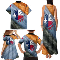 Custom Texas Flag Family Matching Tank Maxi Dress and Hawaiian Shirt with Ripped Effect and Fish Scale Pattern - Wonder Print Shop