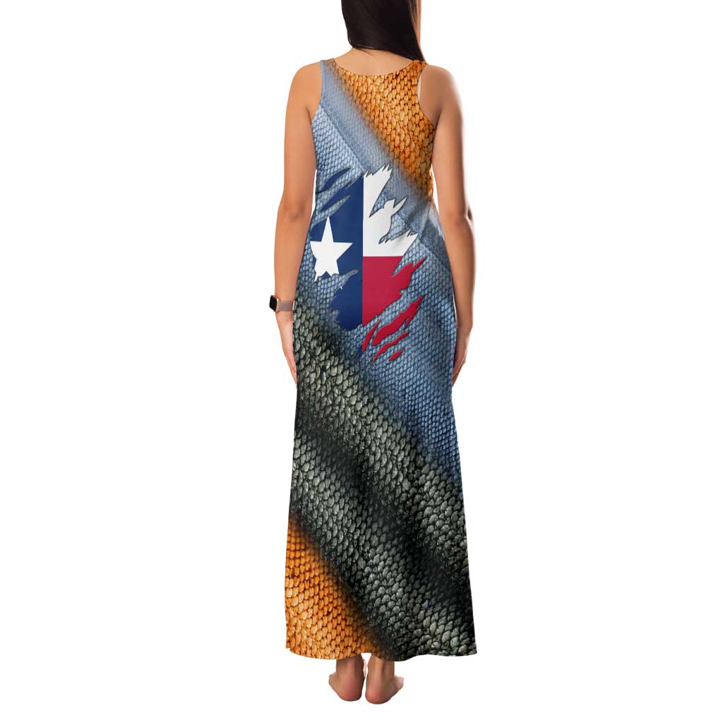 Custom Texas Flag Family Matching Tank Maxi Dress and Hawaiian Shirt with Ripped Effect and Fish Scale Pattern - Wonder Print Shop