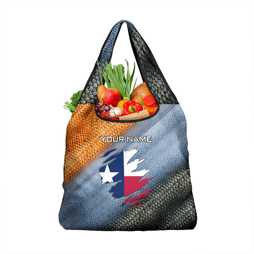 Custom Texas Flag Grocery Bag with Ripped Effect and Fish Scale Pattern - Wonder Print Shop