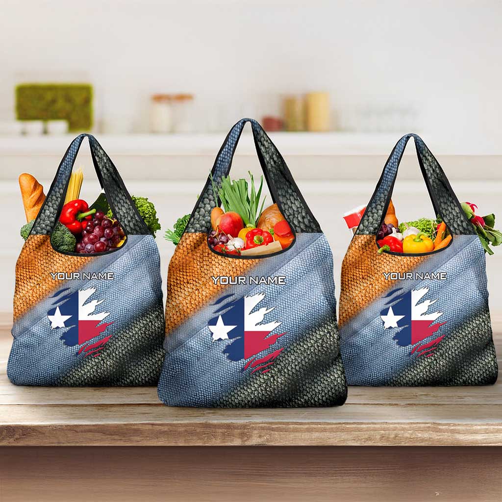 Custom Texas Flag Grocery Bag with Ripped Effect and Fish Scale Pattern - Wonder Print Shop