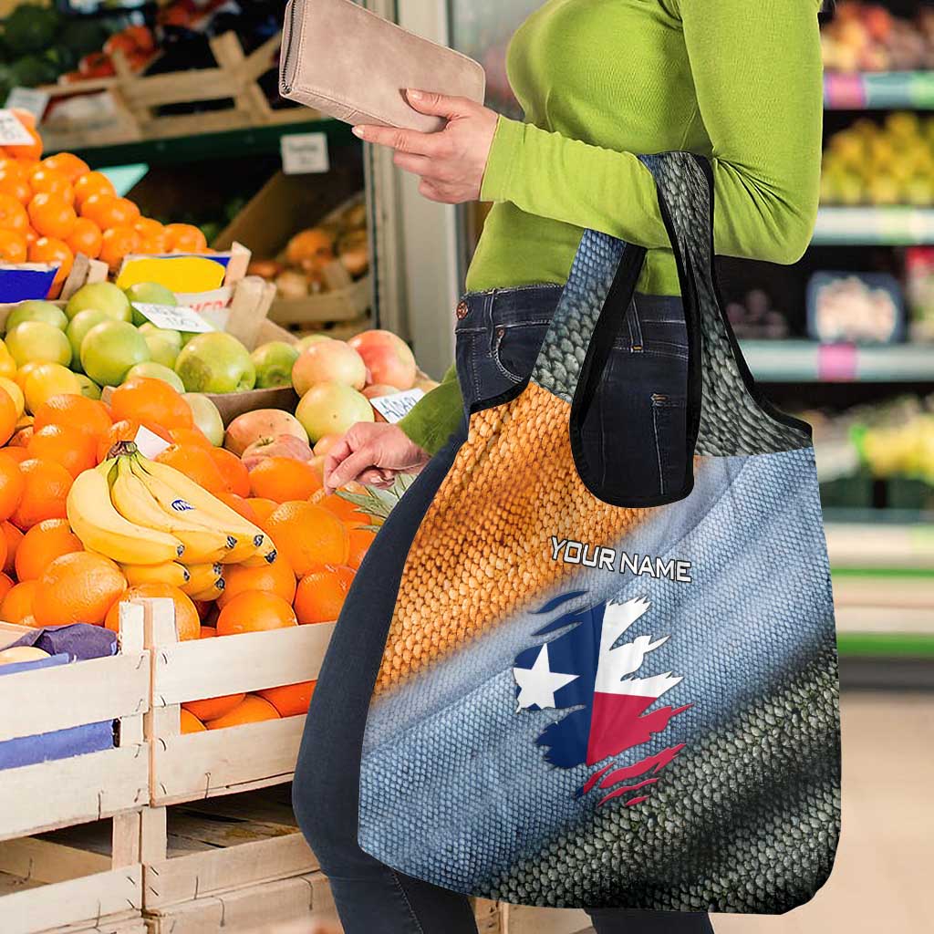 Custom Texas Flag Grocery Bag with Ripped Effect and Fish Scale Pattern - Wonder Print Shop