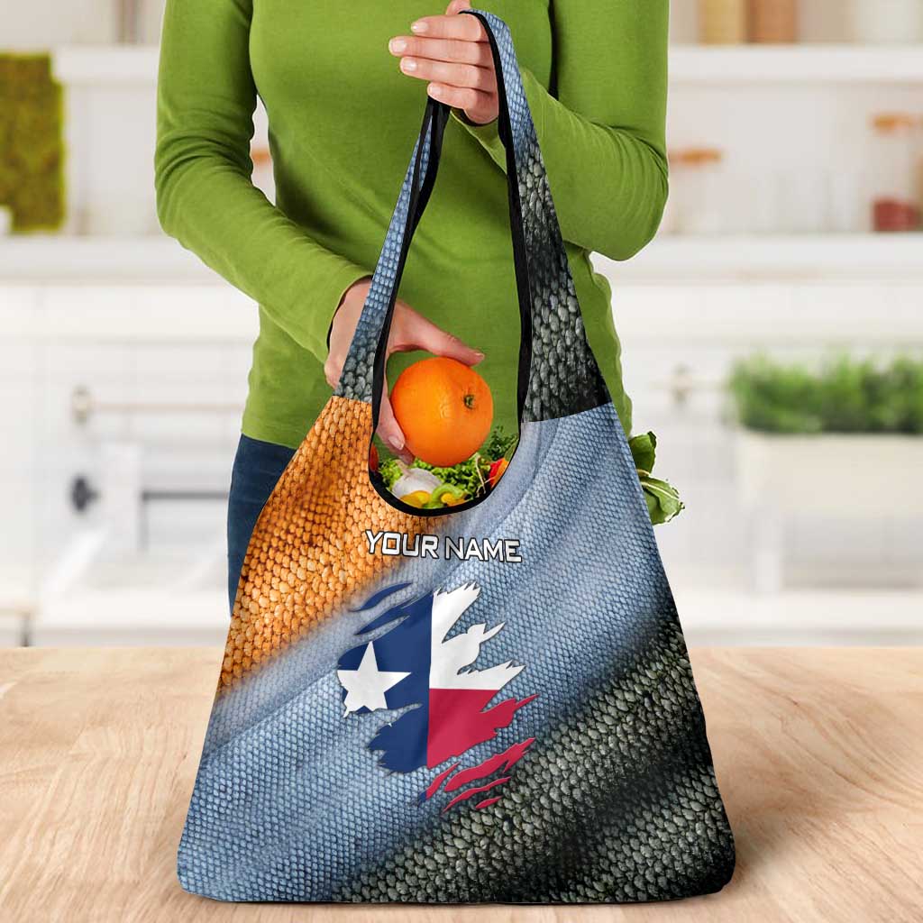 Custom Texas Flag Grocery Bag with Ripped Effect and Fish Scale Pattern - Wonder Print Shop