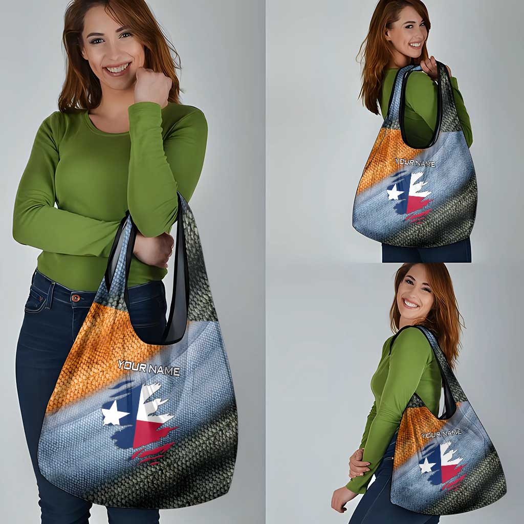 Custom Texas Flag Grocery Bag with Ripped Effect and Fish Scale Pattern - Wonder Print Shop
