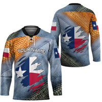 Custom Texas Flag Hockey Jersey with Ripped Effect and Fish Scale Pattern - Wonder Print Shop