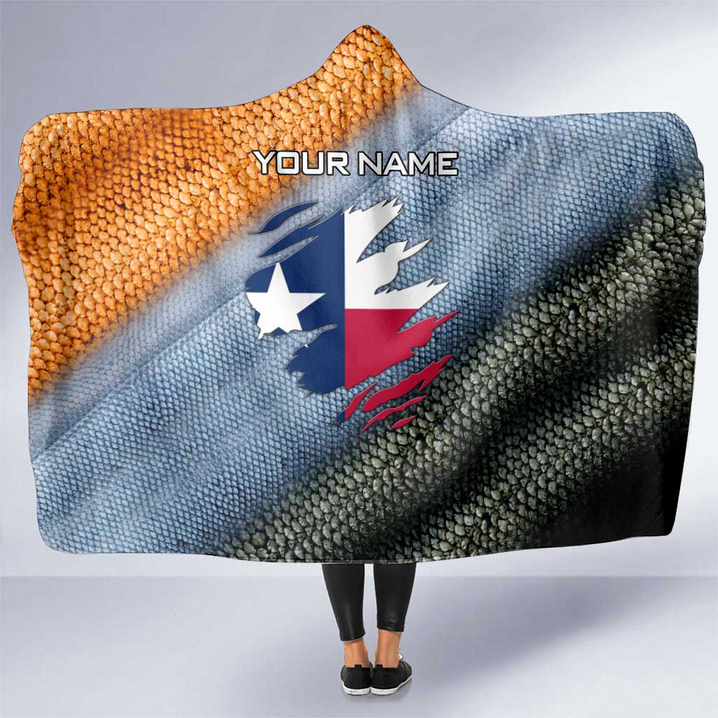 Custom Texas Flag Hooded Blanket with Ripped Effect and Fish Scale Pattern - Wonder Print Shop