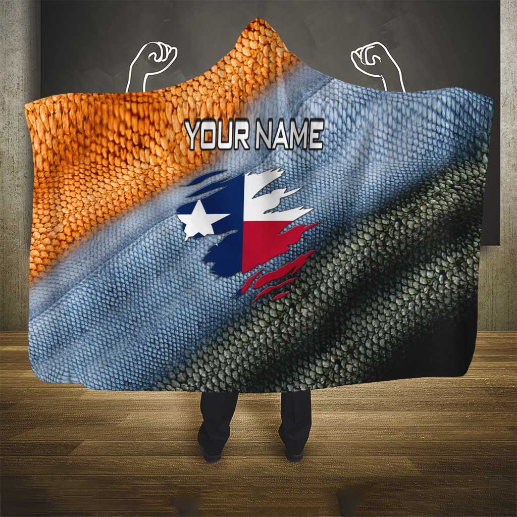 Custom Texas Flag Hooded Blanket with Ripped Effect and Fish Scale Pattern - Wonder Print Shop